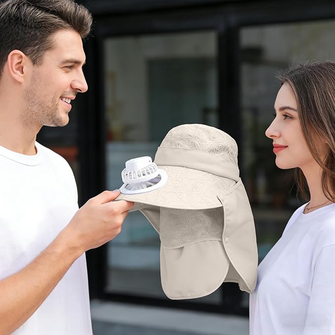 Solar Fan Cap, Wide Brim Sun Cap, USB and Solar Powered Adjustable Breathable Fan Hat for Women Men Outdoor