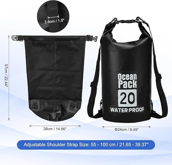 Waterproof Dry Bag, 20L Fit for Women Men Water Proof Bags Lightweight Dry Storage Floating Backpack with Whistle for Travel Backpacking Boating Kayaking Camping (Black)