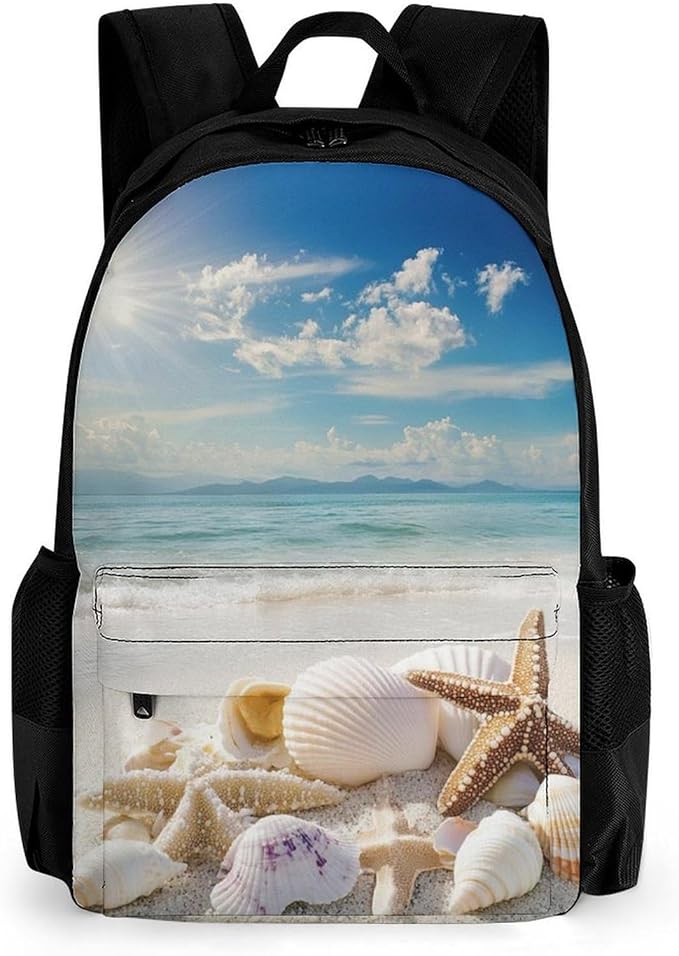 Lightweight Daypack Backpack for Sports Travel Running, Large Capacity Multipurpose Anti-Theft Bookbag, Ocean Beach Starfish Seashells Nature Starfish Shells Laptop Backpack Daypack