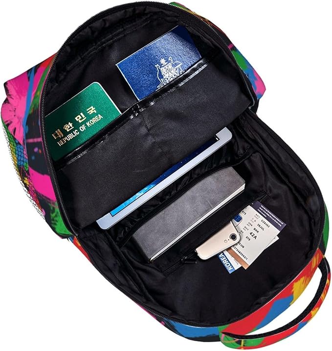 Men Women Polyester Paint Splatter Colorful Daypack Bookbag Big Capacity Shoulder Bag With Padded Straps for Climbing Travel Walking Cycling