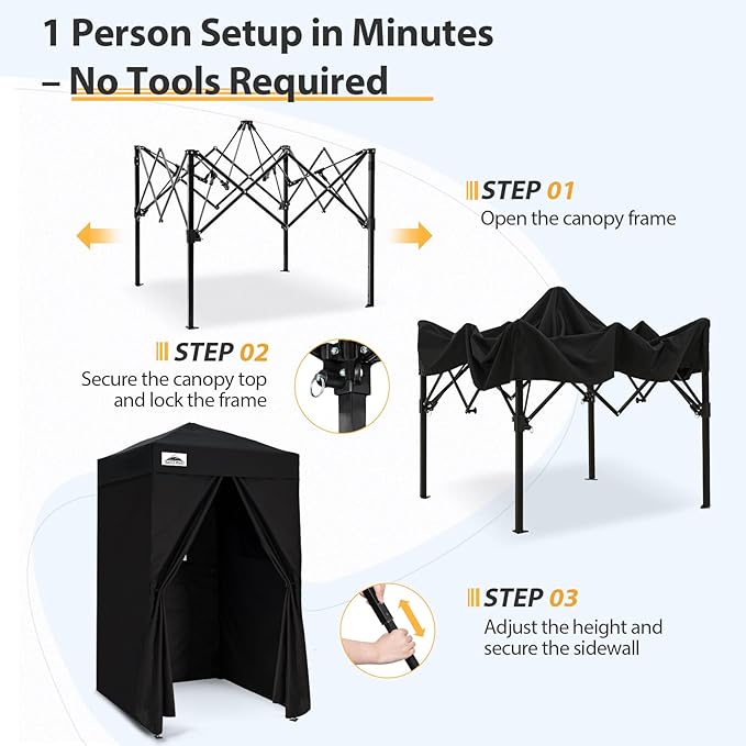 EAGLE PEAK Flex Ultra Compact 4x4 Pop-up Canopy, Sun Shelter, Changing Room, Portable Privacy Canopy Cabana for Pool, Fashion Photoshoots, or Camping, Black