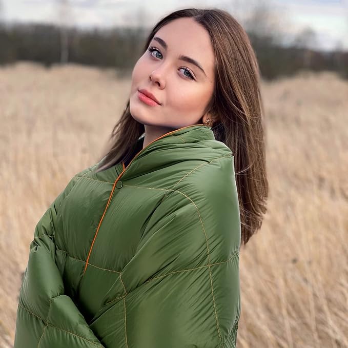 Down Camping Blanket - Camp Blanket, Lightweight, Packable, Puffy, Wearable, Water Resistant, Backpacking Quilt for Outdoor Camping, Travel and Hiking