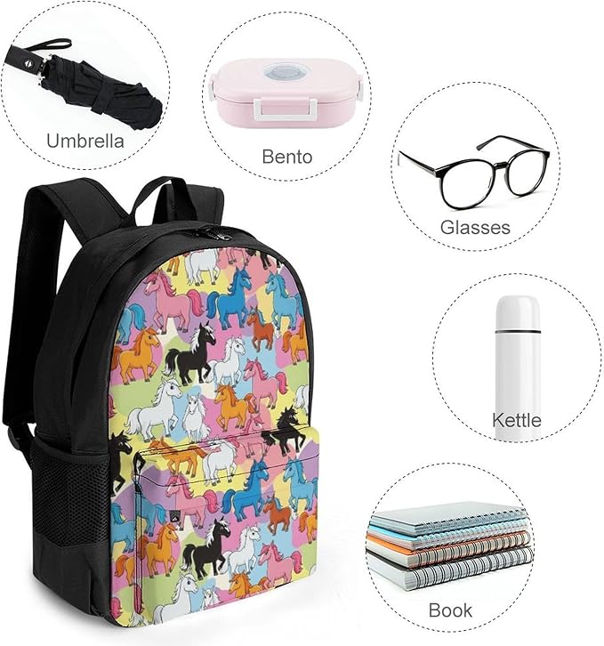 Lightweight Gym Outdoor Hiking Bag & Daypack Horse College Bookbag with Large Capacity Rucksack for Men Women
