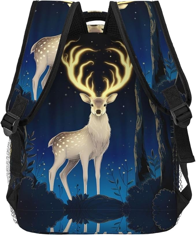Daypack Bookbag Anti-Theft Multipurpose Large Capacity Bookbag, Mysterious Gold Elk Art Travel Hiking Camping Rucksack With Adjustable Shoulder Straps