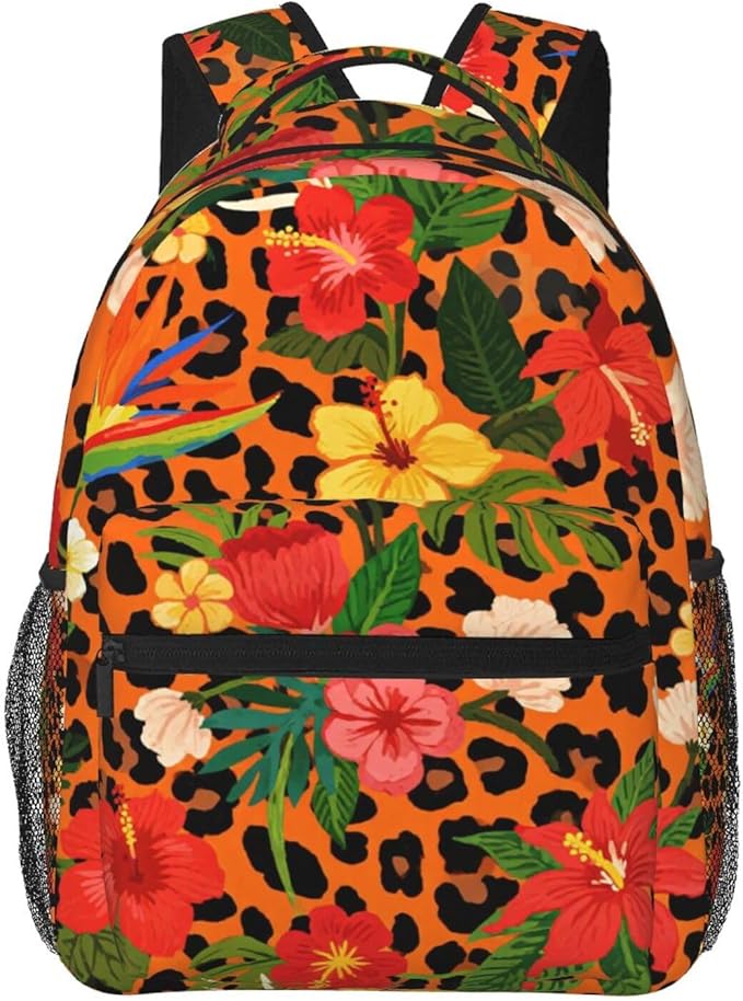Shoulder Book Bags Anti-Theft Multipurpose Big Capacity Bookbag, Cheetah Leopard Print Floral Earth Yellow Travel Hiking Backpack With Smooth Zippers