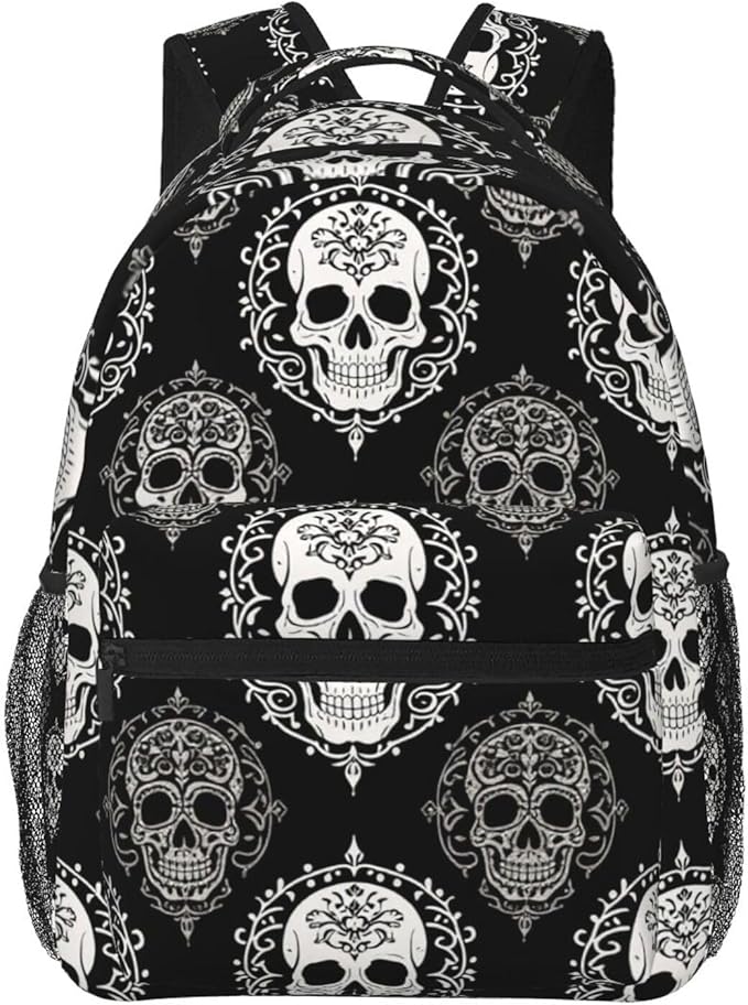 Daypack Anti-Theft Multipurpose Large Capacity Shoulder Bag, Vintage Skull Travel Hiking Camping Rucksack With Smooth Zippers