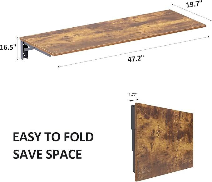 Need Fold Wall Mounted Table Folding Workbench Length 47.2" Width 20" Perfect Addition to Garage & Shed/Home Office/Laundry Room/Home Bar/Kitchen & Dining Room Rustic Brown AC15-12050FG-ND
