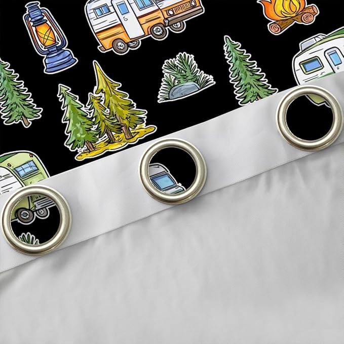 Feelyou Vintage Camper Decor Curtains for Bedroom Living Room Rustic Camping Trailer Blackout Darkening Drapes Happy Camping Theme Window Treatments, 2 Panels 38 x 54 Inch Room Decor