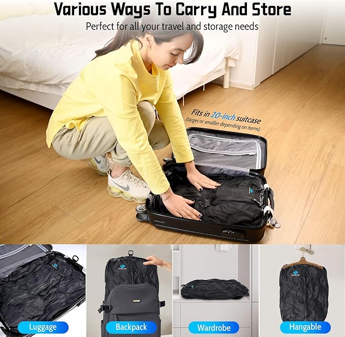 Zurligi Travel Vacuum Bags with Shoulder Strap & Mini Pump – IPX8 Waterproof Vacuum Seal Reusable 39L Carry-On Compression Bags for Clothes, Suitcase & Luggage(2-Pack, Black)