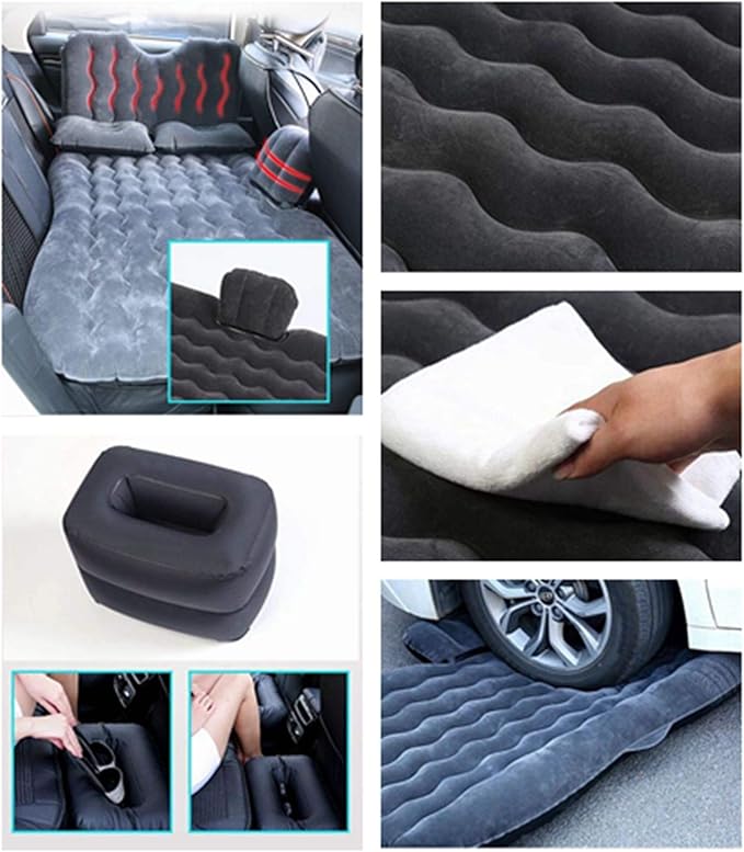 Inflatable Car Air Mattress Back Seat Bed with Air Pump,Thickened Portable Car Travel Sleeping Camping Air Mattress Blow Up Bed for Car Universal SUV