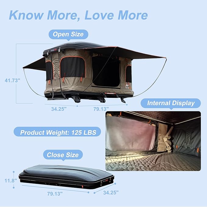 Naturnest Single Person Rooftop Tent, Great View Ventilation Tent for 1 Person Camping, Waterproof UV-Resistant Blackout 4 Season Tents for Pickup Truck, Jeep, SUV, Van, Trailer - Orion Mini