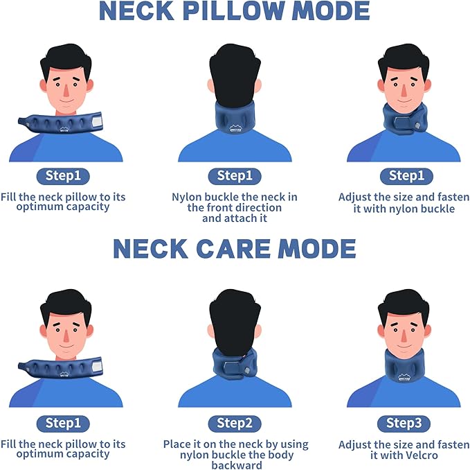 ONTYZZ Blue Inflatable Travel Pillow 360° Head Support Aircraft Neck Pillow Skin-Friendly Fabrics Relief Prevent Snoring of Cervical Spine Pressure for Camping Airplane Office Home Travel