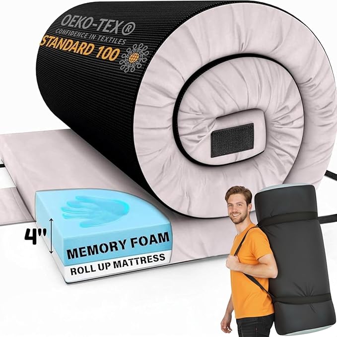 Hazli Matrix Comfort-Cell Memory Foam Camping Mattress Pad - Roll Up Mattress for Adults - Portable Cot Sleeping Pad for Camping - Floor Mat or Bed Roll for Car, SUV