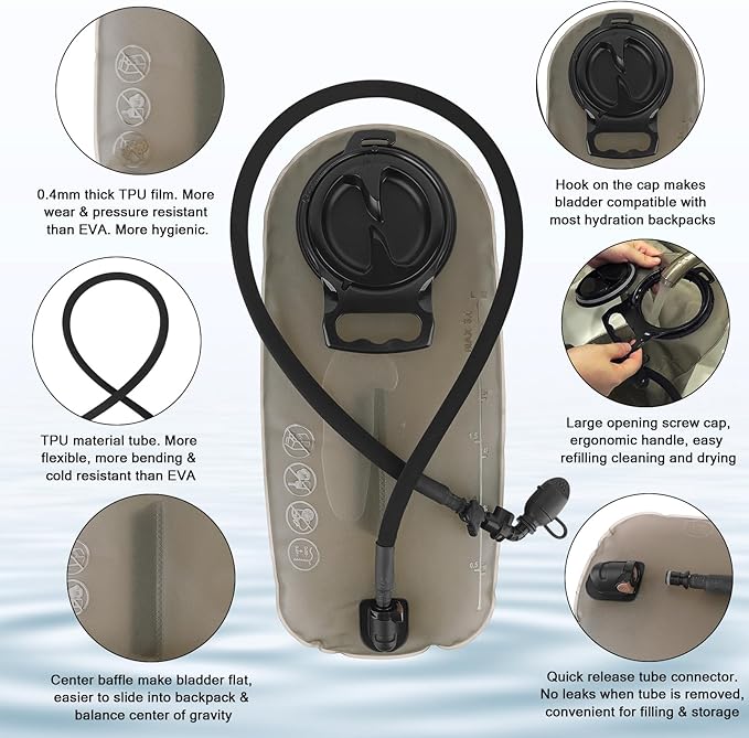 PETAC GEAR 1.5L / 3L Tactical Hydration Pack，Molle Carrier Pouch for 50 oz /100 oz Hydration Bladder Daypack Water Backpack.
