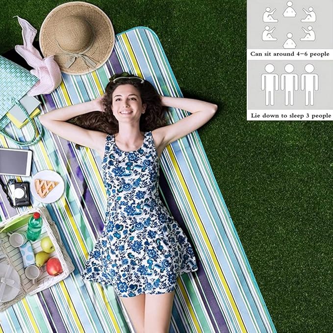 Large 80"x 60" Beach Blanket, Outdoor Picnic Blankets, Waterproof Sandproof Portable Blankets, Foldable and Lightweight for Spring Summer Camping, Beach, Park (Blue)