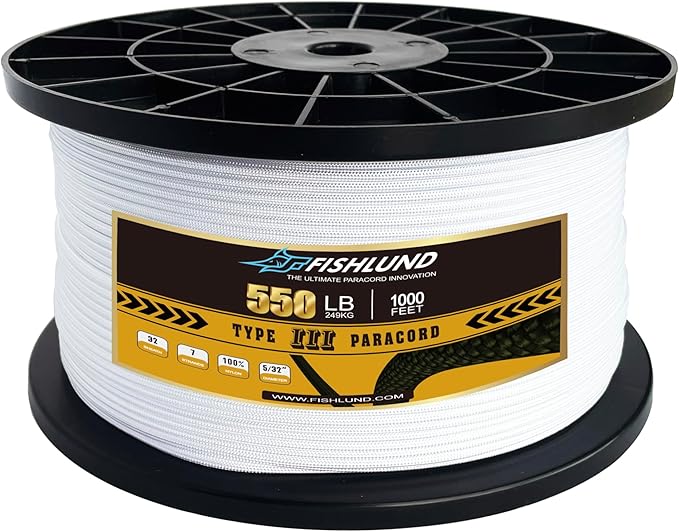 Paracord 550 lb, 7 Strand Paracord Rope 1000ft 4mm, Nylon Parachute Cord for Camping, White