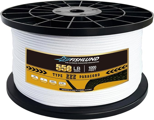 Paracord 550 lb, 7 Strand Paracord Rope 1000ft 4mm, Nylon Parachute Cord for Camping, White