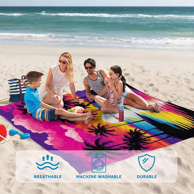 Beach Blanket Waterproof Sandproof, Oversized Extra Large Picnic Beach Mat 83"×95"/8 × 7 FT for 1-7 Adults for Travel Camping Hiking, Quick Drying Lightweight Outdoor Vacation Essentials