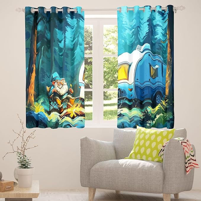 Erosebridal Gnome Window Drapes Cartoon RV Camper Blackout Curtains 52" Wx63 L Rustic Camping Adventure Curtains for Bedroom Living Room,Country Farmhouse Forest Window Treatments 2 Panels