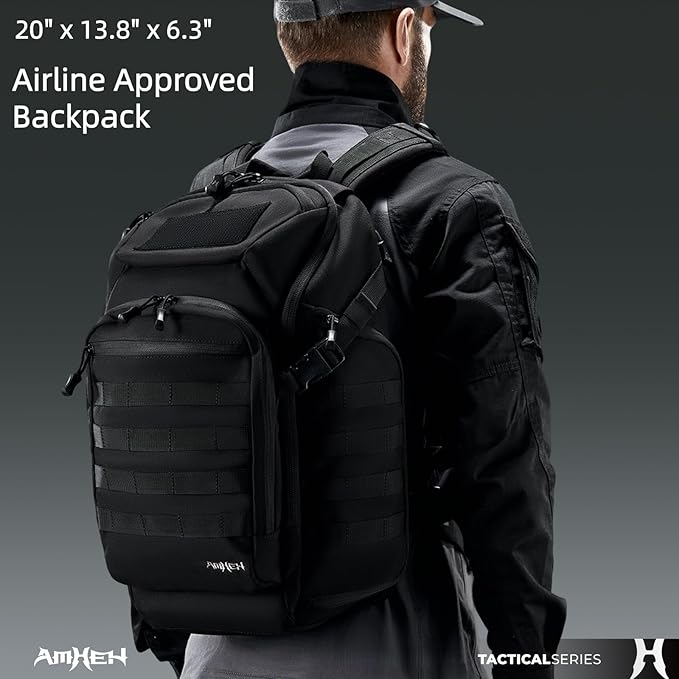 32L Tactical Backpack - MOLLE Everyday Carry with Suspended 17" Laptop Compartment for Work, Travel and Emergency (Black)