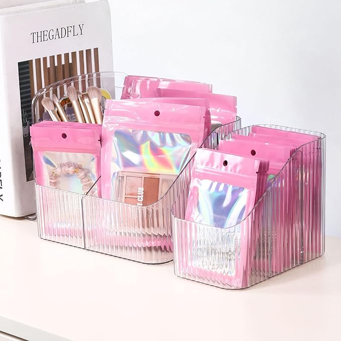 100Pcs 3x4.7 Inch Pink Holographic Bags | Resealable Mylar Pouches for Packaging, Jewelry Storage, Gummies, Cookies & Party Favors