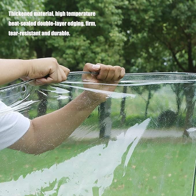 Clear Vinyl Tarp - 0.35mm Clear PVC Tarp, with Grommets and Tying Rope - Duty Heavy Tear Resistant Cover for Camping, Plants Greenhouse, Cars, Patio and Pavilion (7' x 13')