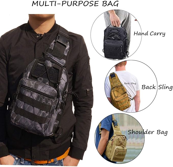 Tactical Shoulder Sling Bag Small Outdoor Chest Pack Backpack for Men Traveling, Trekking, Camping, Sling Backpack