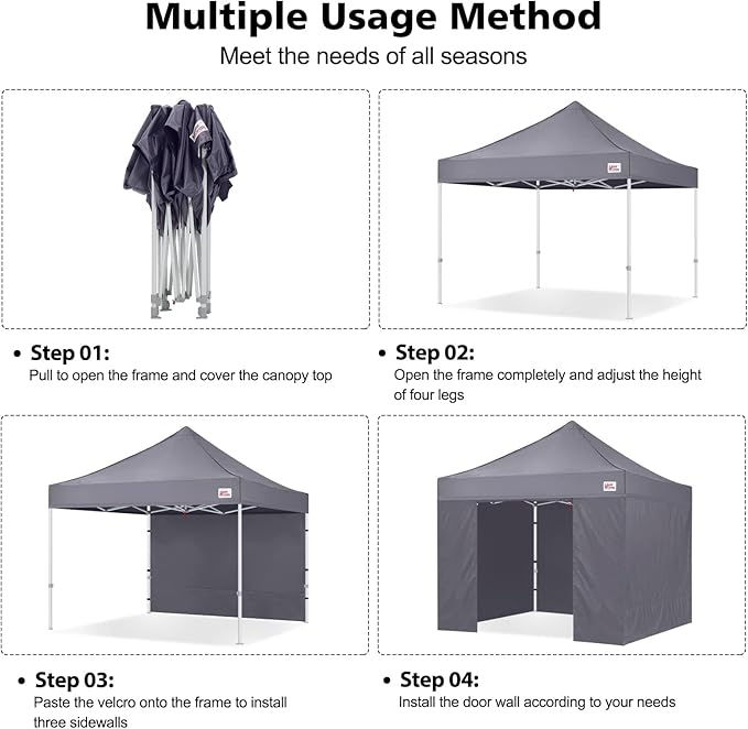 MASTERCANOPY 10x10 Heavy Duty Pop Up Commercial Instant Canopy with Sidewalls(10x10 Gray)