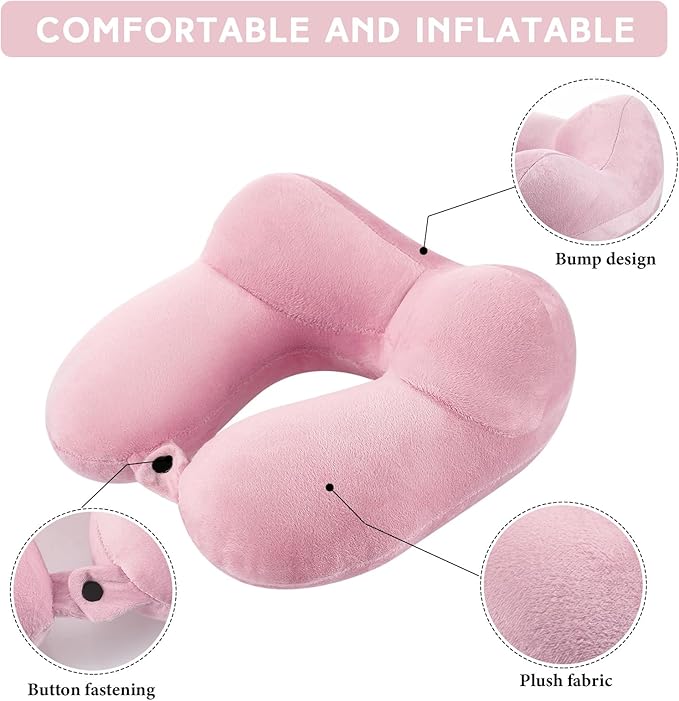 Sintuff 2 Pack Inflatable Travel Pillow for Airplanes Inflatable Neck Flight Pillows with Compact Bag and Blindfold for Traveling, Airplane, Train, Car, Office(Dark Gray and Light Pink)