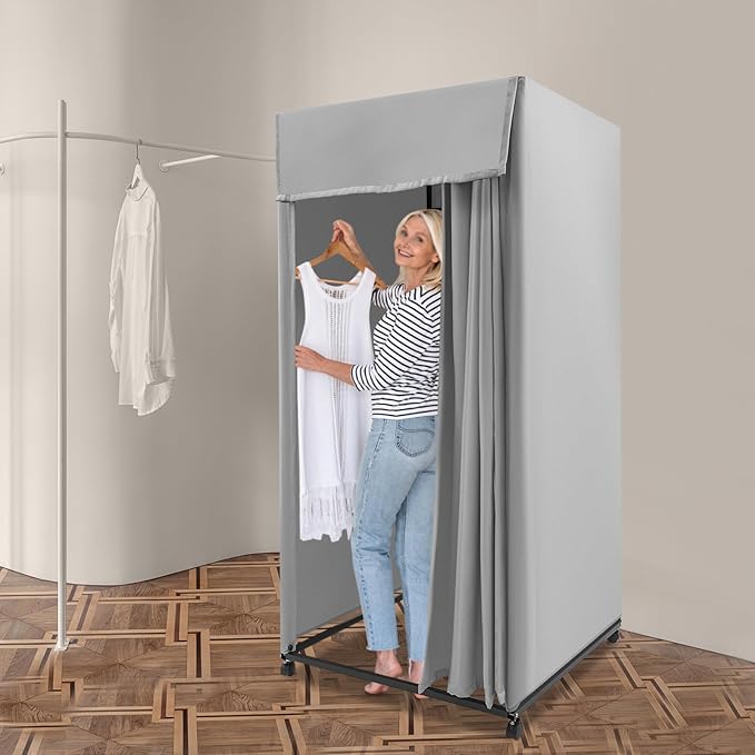Clothing Store Fitting Room, Dressing Room, Removable Portable Changing Room Tent, Fitting Room for Boutique, Privacy Dressing Room for Indoor Outdoor House Office Shopping Mall (Rectangular-Grey-B)