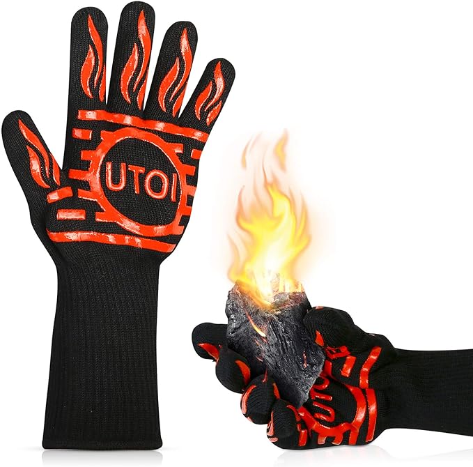 BBQ Grill Gloves for Campfire Cooking, 1472°F Heat Resistant Grilling Gloves for Outdoor Cooking, Barbecue, Fire Pit and Smoker, XL Long Oven Mitts for Kitchen and Baking