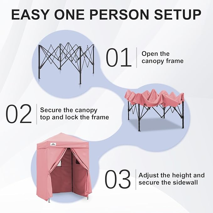 EAGLE PEAK Flex Ultra Compact 5x5 Pop-up Canopy, Sun Shelter, Changing Room, Portable Privacy Tent for Pool, Fashion Photoshoots, or Camping, Pink