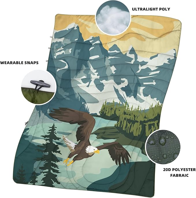 Camping Blanket Puffy - Outdoor Stadium Blanket Wearable, Lightweight, Packable, Machine Washable Camping Quilt for Traveling, Picnic, Beach, Party