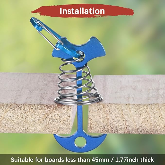 Fishbone Deck Anchor Pegs with Buckles [10PCS] - Aluminium Tent Stakes with Spring Buckle Use for Camping & Hiking - [Blue] Windproof Tie Down Tent Stakes