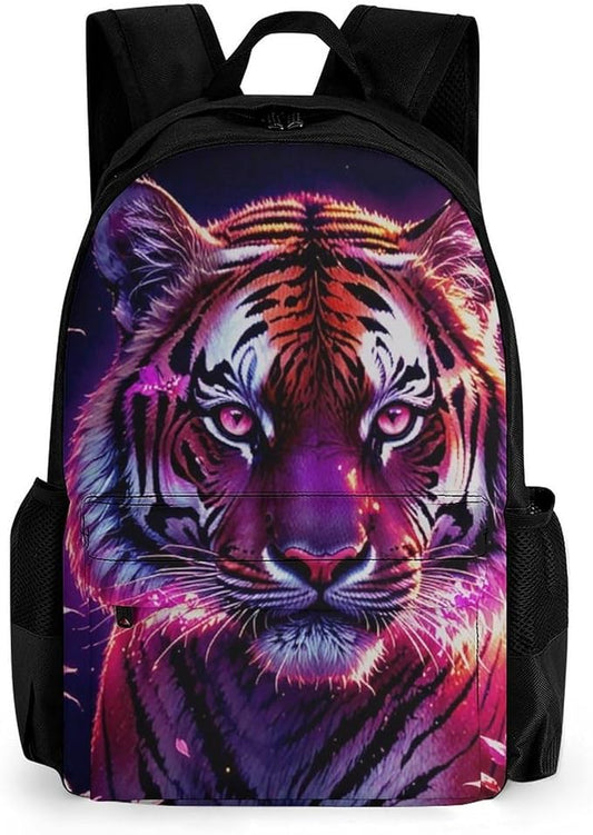 Adults Lightweight Beautiful Flower Wild Animal Tiger Abstract Art Rucksacks Large Capacity Bookbag With Adjustable Shoulder Straps for Trekking Outdoors Bicycle