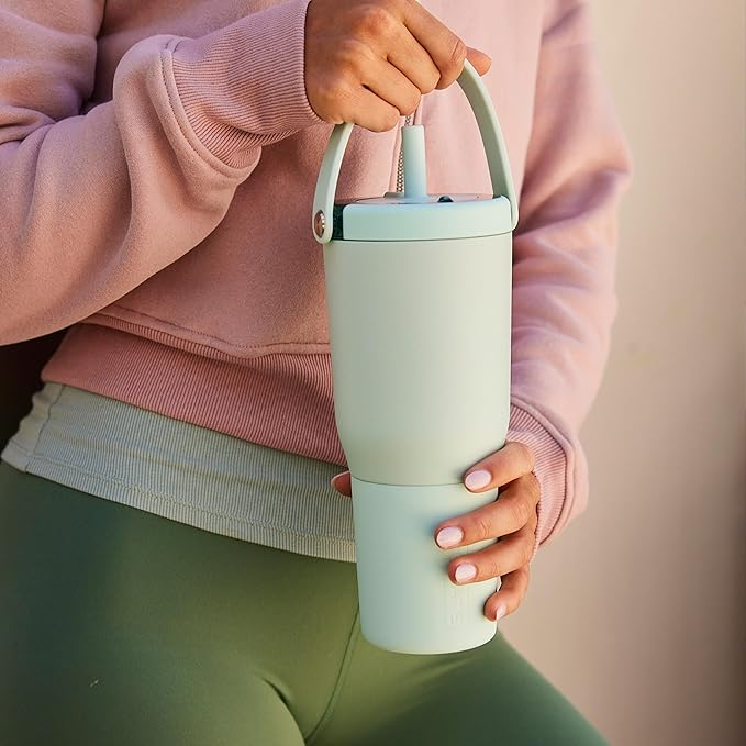BrüMate Resa 35oz 100% Leakproof Travel Tumbler w/Handle & Straw | Flexible SoftSip Straw | Silicone Sleeve for Durability | Stainless Steel | Cup Holder & Travel Friendly Water Bottle (Blue Agave)