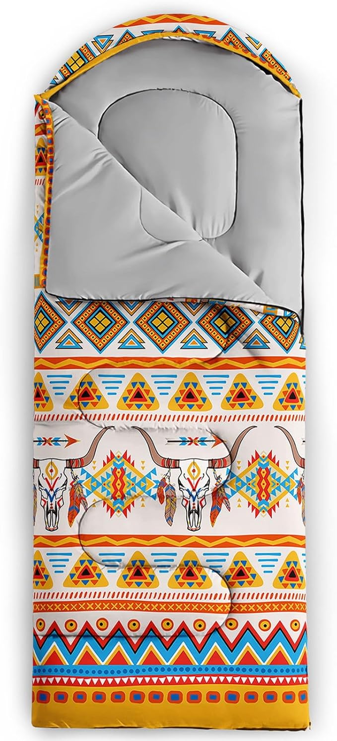 Kids Sleeping Bag for Boys Girls,Bohemian Cowboy Print-Lightweight Warm Portable Outdoor Indoor-Waterproof Cold Weather Resistant Sleeping Bag for Camping Hiking