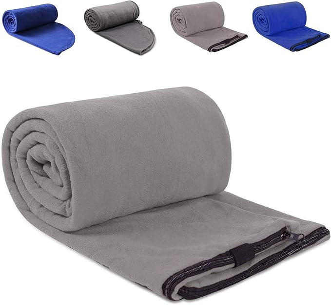 REDCAMP Fleece Sleeping Bag Liner for Adult Warm or Cold Weather, Long Full Sized Zipper Camping Blanket for Outdoor Indoor Used with Sack, Grey 75"