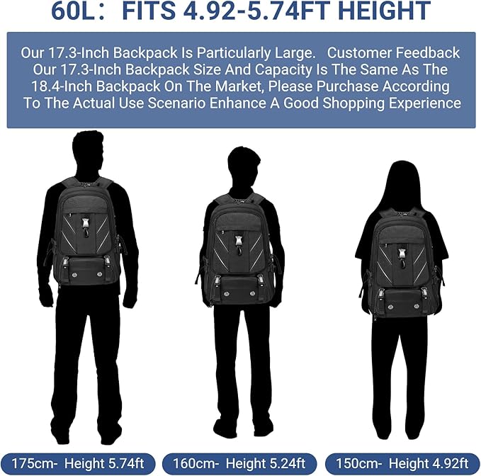 17.3 Inch Travel Laptop Backpack with Shoe Compartment,Water Resistant Anti Theft Bag with USB Charging Port,50L Backpacks Compartmentsfor Men Women