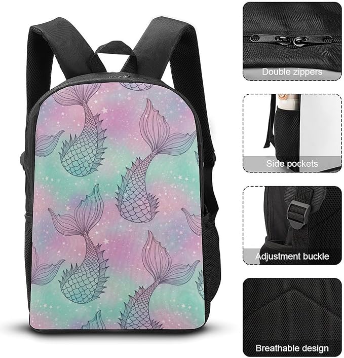 Stylish Outdoor Backpack Gym Bag with Large Capacity for College, Mermaid Tail College Bookbag