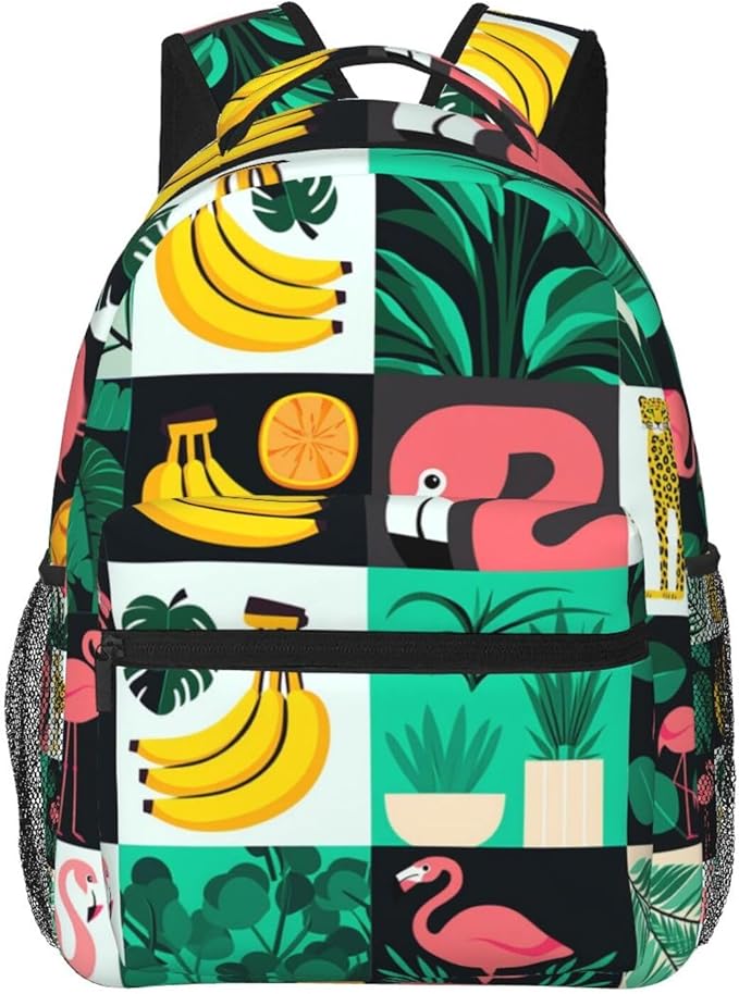 Adults Lightweight Banana Palm Leaf Leopard Flamingo Stripe Rucksacks Large Capacity Bookbag With Adjustable Shoulder Straps for Trekking Outdoors Bicycle