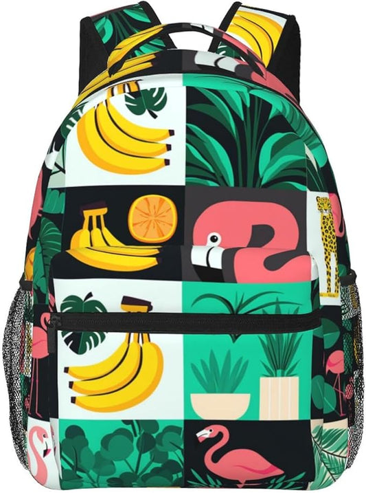 Adults Lightweight Banana Palm Leaf Leopard Flamingo Stripe Rucksacks Large Capacity Bookbag With Adjustable Shoulder Straps for Trekking Outdoors Bicycle