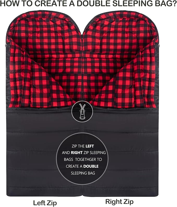 Cold Weather Sleeping Bag 100% Cotton Flannel XXL for Adults Big and Tall,Free Compression Sack