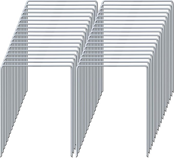 80 Pack Heavy Duty Wide Landscape Staples, 7 Gauge Galvanized Steel Turf Stakes Garden Stakes Bulk, U Type Anchor for Grass, Securing Weed Barrier Fabric, Pipes, Sod (8"x6")