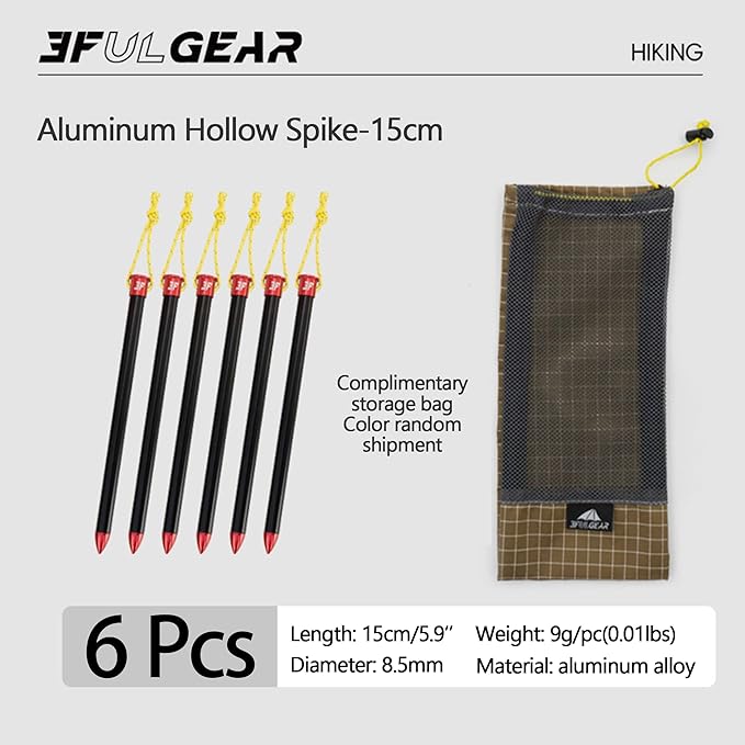 3F UL Gear 6/10PCS Lightweight Camping Tent Stakes, 5.9/7.8'' Hollow Aluminum Alloy Tent Pegs Ground Stakes, Essential Camping Accessories for Camping, Garden, Hiking (15cm-6pcs)