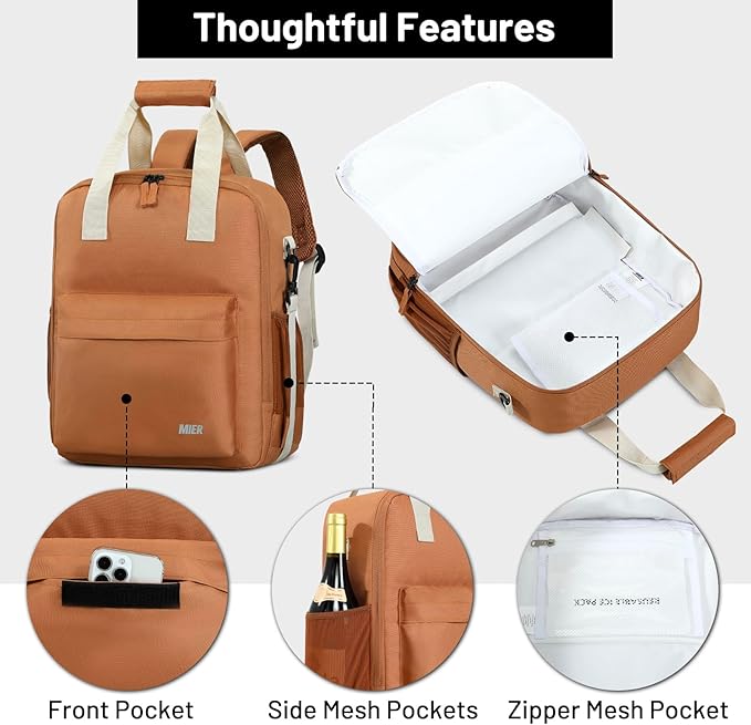 MIER Backpack Cooler 24 Cans Insulated Double Deck Soft Coolers Bag Lightweight Lunch Back Pack Women Men for Beach Travel Work Fishing, Brown