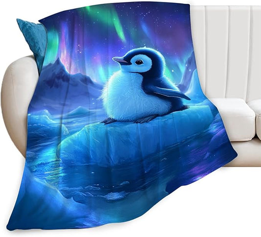 Cute Penguin Blanket Aurora Starry Night Animal Throw Blankets Gifts for Girls Boys Kids Penguin Lover Soft Cozy Fleece Plush for Couch Sofa Bed 50"x40"