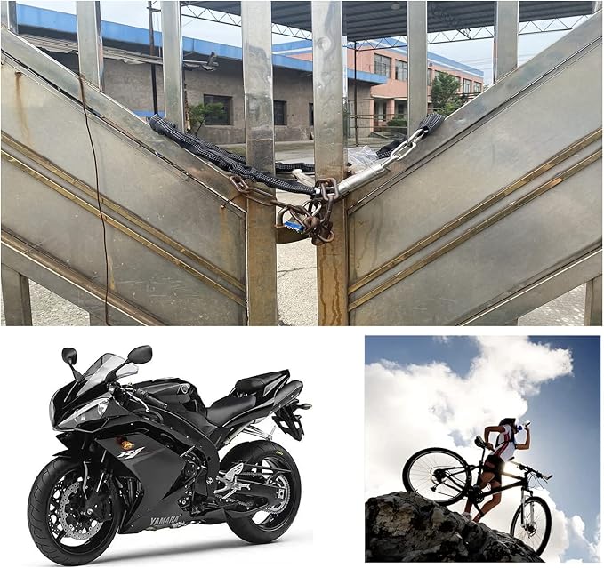 Stainless Steel Chain Lock with 4 Same Keys, Rustproof Lock and Chain, Marine Grade Lock for Bike, Moto, Scooter, Boat, Truck and Door. Anti-Theft – 110 CM Long Chain