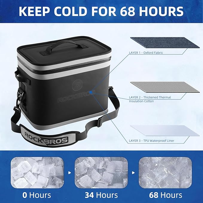ROCKBROS Backpack Cooler Waterproof, 30 Can Large Leak-Proof Cooler Bags Insulated, Portable Soft Sided Cooler for Ice, Beer, Drink, Travel, Fishing, Beach, Golf, Picnic, Camping Gifts