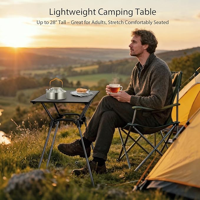 3ft Camping Table Foldable, 4 Adjustable Heights Waterproof Aluminum Roll Up Camping Table with Carrying Bag, Lightweight, for Garden, Picnic, Outdoor, Travel, Backyard, Beach, 35” X 16”, Black